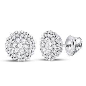 14kt White Gold Womens Round Diamond Halo Cluster Earrings 1.00 Cttw