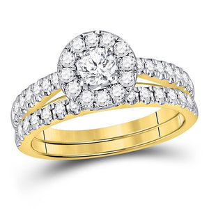 14kt Yellow Gold Womens Round Diamond Bridal Wedding Engagement Ring Band Set 1.00 Cttw (Certified)