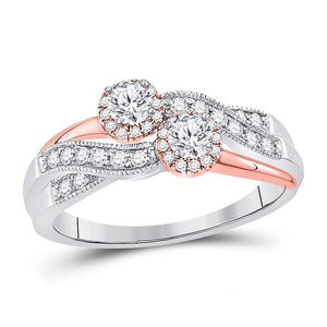 14kt White Gold Womens Round Diamond 2-stone Bridal Wedding Engagement Ring 1/2 Cttw (Certified)
