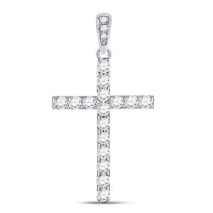14kt White Gold Womens Round Diamond Cross Faith Pendant 1/4 Cttw