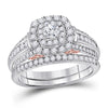 14kt Two-tone Gold Womens Round Diamond Bridal Wedding Engagement Ring Band Set 1.00 Cttw (Certified)