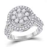 14kt White Gold Womens Round Diamond Fashion Cocktail Cluster Ring 1-3/4 Cttw