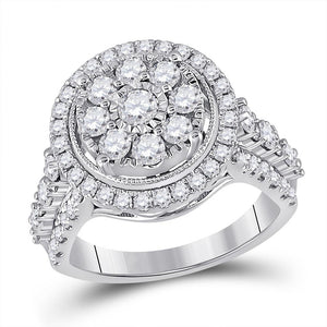 14kt White Gold Womens Round Diamond Fashion Cocktail Cluster Ring 1-3/4 Cttw