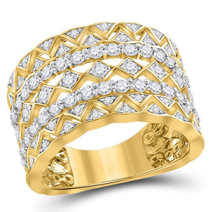14kt Yellow Gold Womens Round Diamond Modern Zigzag Band Ring 1-1/5 Cttw