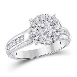 14kt White Gold Womens Princess Diamond Cluster Bridal Wedding Engagement Ring 1.00 Cttw