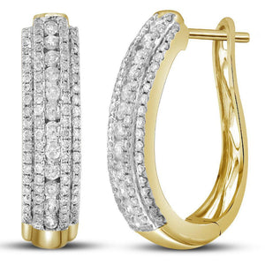14kt Yellow Gold Womens Round Diamond Classic Hoop Earrings 1-1/5 Cttw