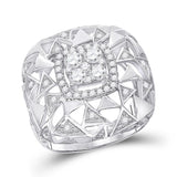 14kt White Gold Womens Round Diamond Geometric Cocktail Ring 1.00 Cttw