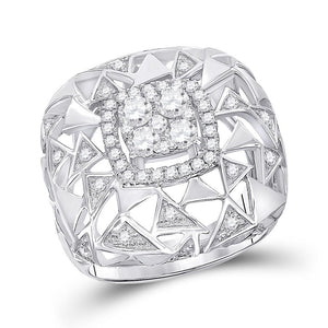 14kt White Gold Womens Round Diamond Geometric Cocktail Ring 1.00 Cttw