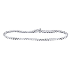 14kt White Gold Womens Round Diamond Classic Tennis Bracelet 2.00 Cttw