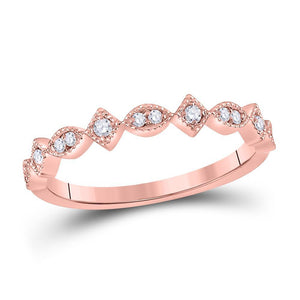 14kt Rose Gold Womens Round Diamond Geometric Stackable Band Ring 1/10 Cttw