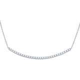 14kt White Gold Womens Round Diamond Curved Bar Necklace 1.00 Cttw