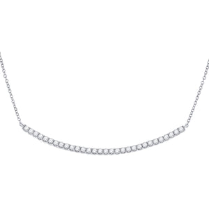 14kt White Gold Womens Round Diamond Curved Bar Necklace 1.00 Cttw