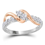 14kt Two-tone Gold Womens Round Diamond 2-stone Bridal Wedding Engagement Ring 1/4 Cttw