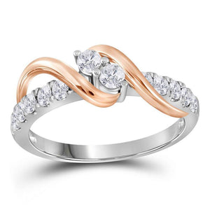 14kt Two-tone Gold Womens Round Diamond 2-stone Bridal Wedding Engagement Ring 1/4 Cttw