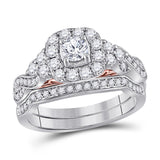 14kt Two-tone Gold Womens Round Diamond Bridal Wedding Engagement Ring Band Set 1.00 Cttw (Certified)