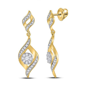 14kt Yellow Gold Womens Round Diamond Fashion Dangle Earrings 1/2 Cttw