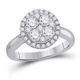 14kt White Gold Womens Round Diamond Fashion Cluster Ring 1.00 Cttw