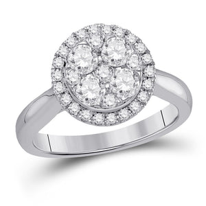 14kt White Gold Womens Round Diamond Fashion Cluster Ring 1.00 Cttw