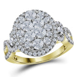 14kt Yellow Gold Womens Round Diamond Right Hand Cluster Ring 1-1/2 Cttw