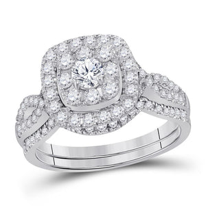 14kt White Gold Womens Round Diamond Bridal Wedding Engagement Ring Band Set 1.00 Cttw (Certified)