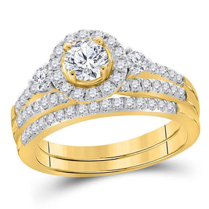 14kt Yellow Gold Womens Round Diamond Bridal Wedding Engagement Ring Band Set 1.00 Cttw