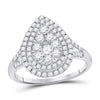 14kt White Gold Womens Round Diamond Fashion Pear Cluster Ring 1.00 Cttw