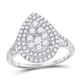 14kt White Gold Womens Round Diamond Fashion Pear Cluster Ring 1.00 Cttw