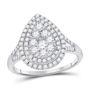 14kt White Gold Womens Round Diamond Fashion Pear Cluster Ring 1.00 Cttw