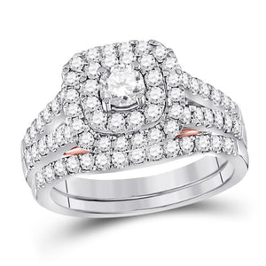14kt Two-tone Gold Womens Round Diamond Bridal Wedding Engagement Ring Band Set 1-1/4 Cttw (Certified)