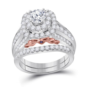 14kt Two-tone Gold Womens Round Diamond Bridal Wedding Engagement Ring Band Set 2.00 Cttw (Certified)