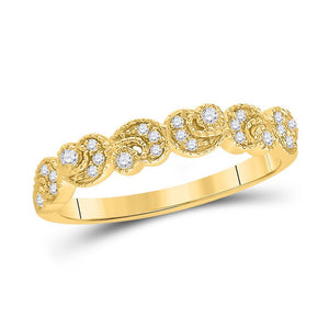 14kt Yellow Gold Womens Round Diamond Crescent Stackable Band Ring 1/10 Cttw
