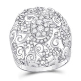 14kt White Gold Womens Round Diamond Filigree Cocktail Ring 1.00 Cttw