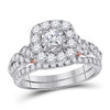 14kt Two-tone Gold Womens Round Diamond Bridal Wedding Engagement Ring Band Set 1-1/2 Cttw (Certified)