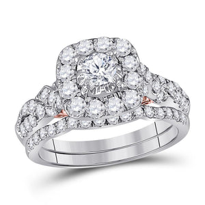 14kt Two-tone Gold Womens Round Diamond Bridal Wedding Engagement Ring Band Set 1-1/2 Cttw (Certified)