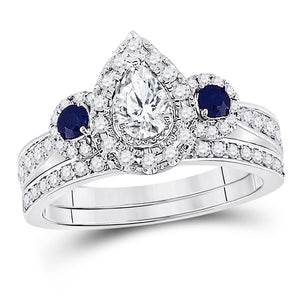 14kt White Gold Womens Pear Diamond Bridal Wedding Engagement Ring Band Set 1.00 Cttw (Certified)