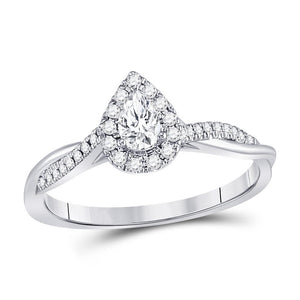 14kt White Gold Womens Pear Diamond Solitaire Bridal Wedding Engagement Ring 1/3 Cttw (Certified)