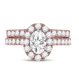 14kt Rose Gold Womens Oval Diamond Bridal Wedding Engagement Ring Band Set 1-7/8 Cttw (Certified)