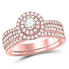 14kt Rose Gold Womens Round Diamond Bridal Wedding Engagement Ring Band Set 7/8 Cttw