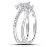 14kt White Gold Womens Round Diamond Double Flower Cluster Ring 3/4 Cttw