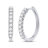 14kt White Gold Womens Round Diamond Timeless Hoop Earrings 1/2 Cttw