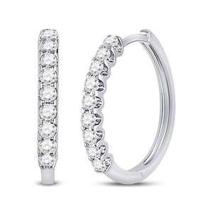 14kt White Gold Womens Round Diamond Timeless Hoop Earrings 1/2 Cttw