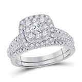 14kt White Gold Womens Round Diamond Bridal Wedding Engagement Ring Band Set 1.00 Cttw (Certified)