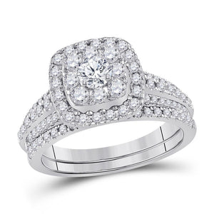 14kt White Gold Womens Round Diamond Bridal Wedding Engagement Ring Band Set 1.00 Cttw (Certified)