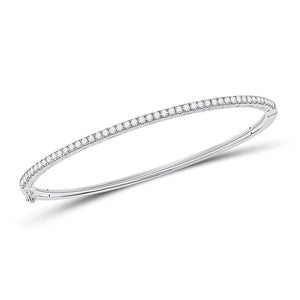 14kt White Gold Womens Round Diamond Classic Bangle Bracelet 1.00 Cttw