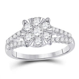 14kt White Gold Womens Round Diamond Flower Cluster Ring 1.00 Cttw