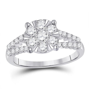 14kt White Gold Womens Round Diamond Flower Cluster Ring 1.00 Cttw