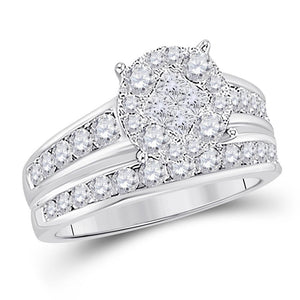 14kt White Gold Womens Princess Diamond Bridal Wedding Engagement Ring Band Set 1/2 Cttw