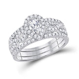 14kt White Gold Womens Pear Diamond 3-Piece Bridal Wedding Engagement Ring Band Set 7/8 Cttw