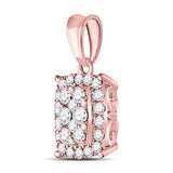 14kt Rose Gold Womens Round Diamond Rectangular Cluster Pendant 1/2 Cttw