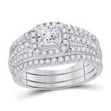 14kt White Gold Womens Princess Diamond Bridal Wedding Engagement Ring Band Set 1-1/4 Cttw